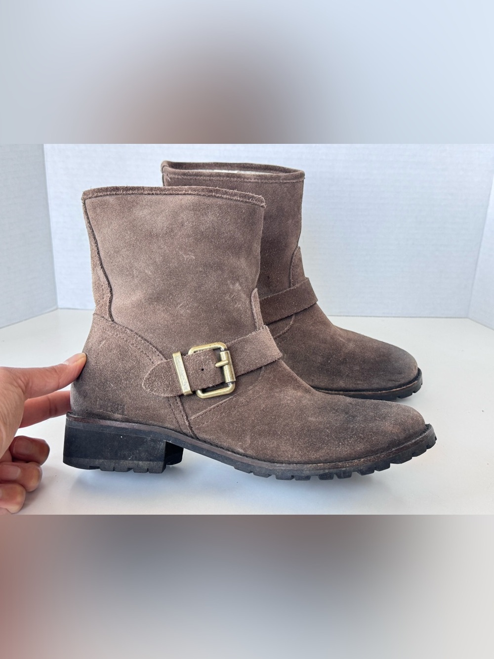 DIESEL Moto Biker Buckle Lined Leather Suede Boots Women’s Size 6
